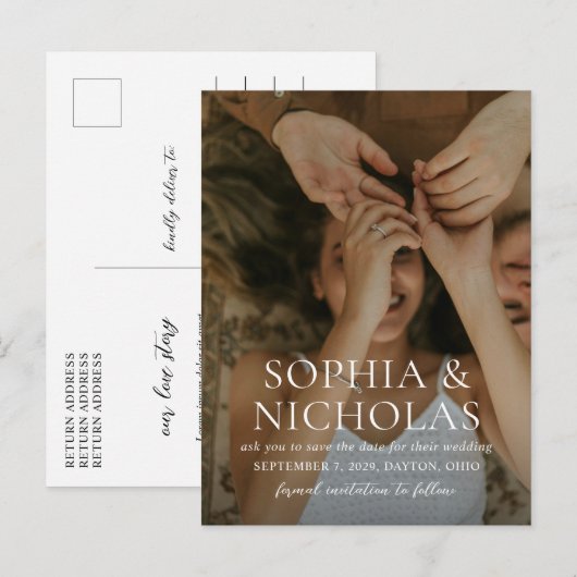 Sophia foto Moderne bruiloft Bewaar de datum Aankondigingskaart (Voorkant / Achterkant)