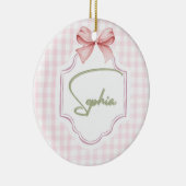 Sophia Gepersonaliseerde Roze Bow & Gingham Print Keramisch Ornament (Rechts)