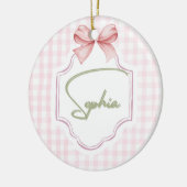 Sophia Gepersonaliseerde Roze Bow & Gingham Print Keramisch Ornament (Links)