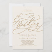 SOPHIA Gold Cream Elegant Fancy Script Wedding Kaart (Voorkant)
