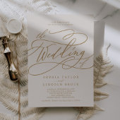 SOPHIA Gold Cream Elegant Fancy Script Wedding Kaart