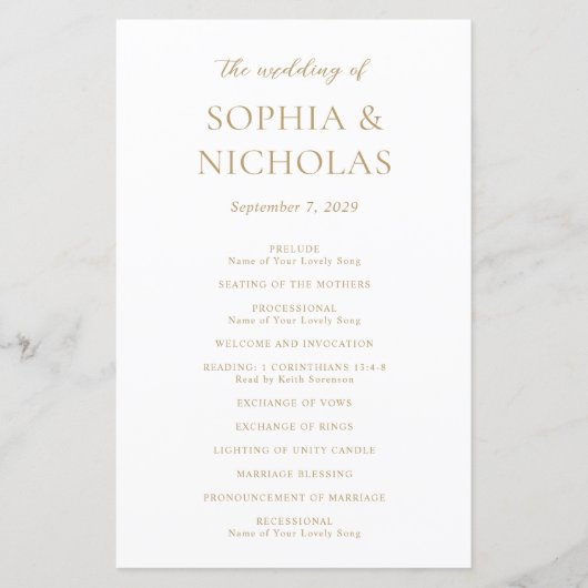 Sophia Gold Modern huwelijksprogramma (Voorkant)