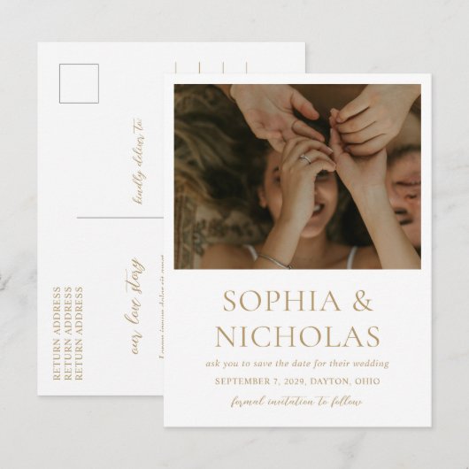 Sophia Gold Modern Wedding Save the Date Aankondigingskaart (Voorkant / Achterkant)