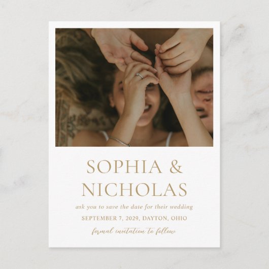 Sophia Gold Modern Wedding Save the Date Aankondigingskaart (Voorkant)