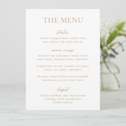 Sophia Gold Moderne bruiloft Menu (Staand voorkant)