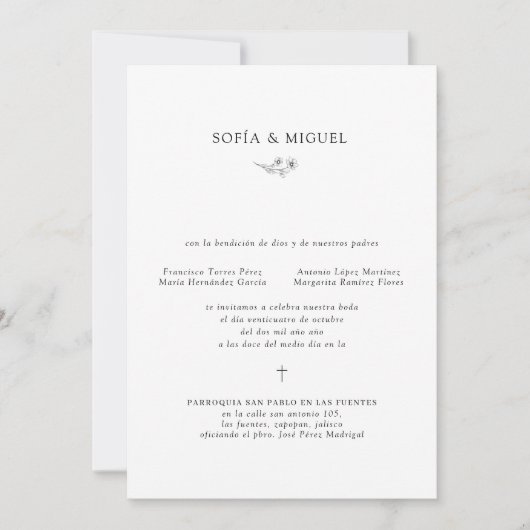 Sophia Invitación Boda Catolica Spaanse bruiloft Kaart (Voorkant)