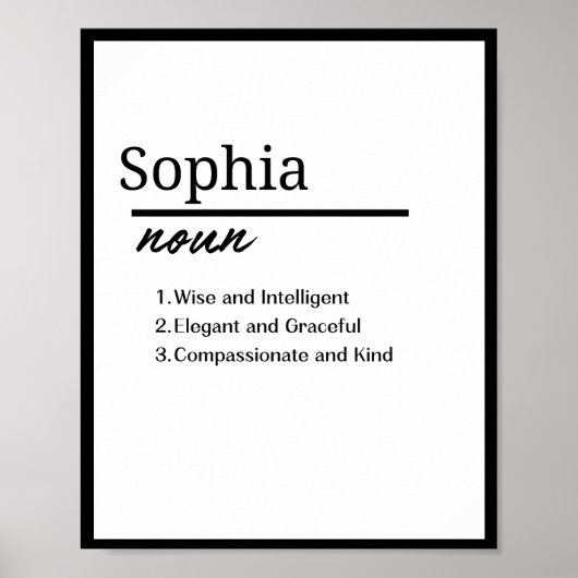Sophia, Meisje Gepersonaliseerde Naam Definitie Poster (Voorkant)