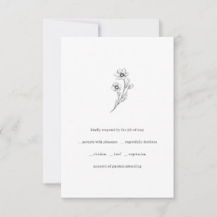 Sophia Minimalist Black White Meal Choice Wedding RSVP Kaartje