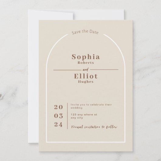 SOPHIA Modern Desert Boho Arch Save the Date Kaart (Voorkant)