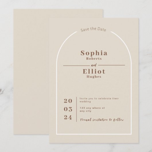 SOPHIA Modern Desert Boho Arch Save the Date Kaart (Voorkant / Achterkant)
