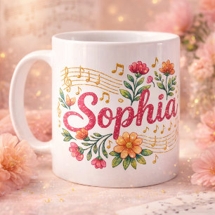 Sophia muziek liefhebber bloem glitter mok