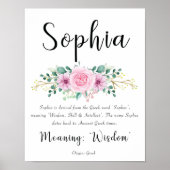 Sophia naam betekenis print met roze bloemen  (Voorkant)