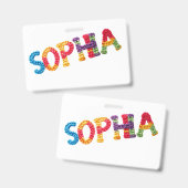 Sophia Naam in Levendig Haakpatroon Badge (Voor- en achterkant)
