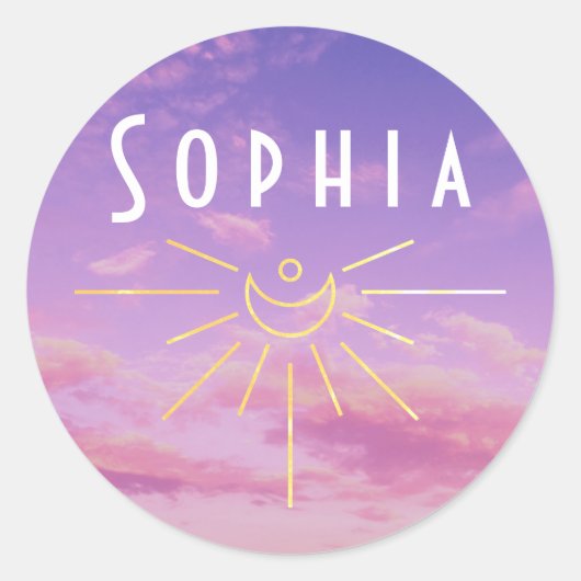 Sophia Naam Stickers Rond Zonne Boho Hippie (Voorkant)