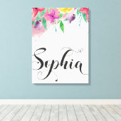Sophia naam teken Sophia floral Calligraphy Baby Canvas Afdruk (Insitu (Houten vloer))