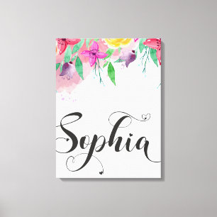 Sophia naam teken Sophia floral Calligraphy Baby Canvas Afdruk