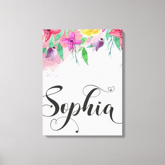 Sophia naam teken Sophia floral Calligraphy Baby Canvas Afdruk (Voorkant)
