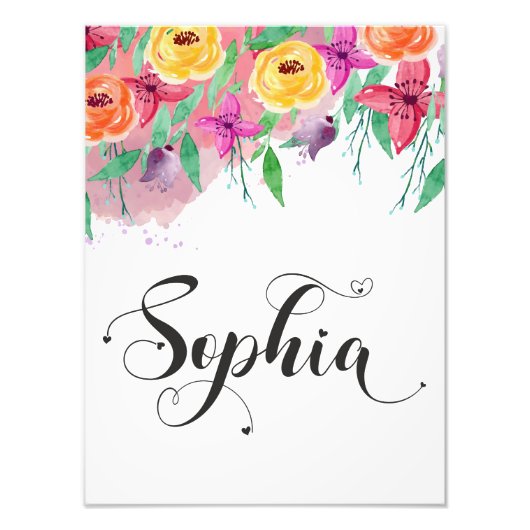 Sophia naam teken Sophia floral Calligraphy Baby Foto Afdruk (Voorkant)
