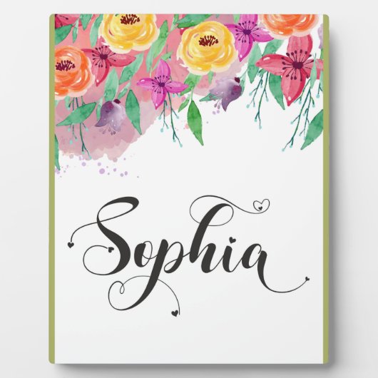 Sophia naam teken Sophia floral Calligraphy Baby Fotoplaat (Voorkant)