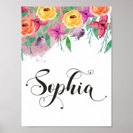 Sophia naam teken Sophia floral Calligraphy Baby Poster (Voorkant)