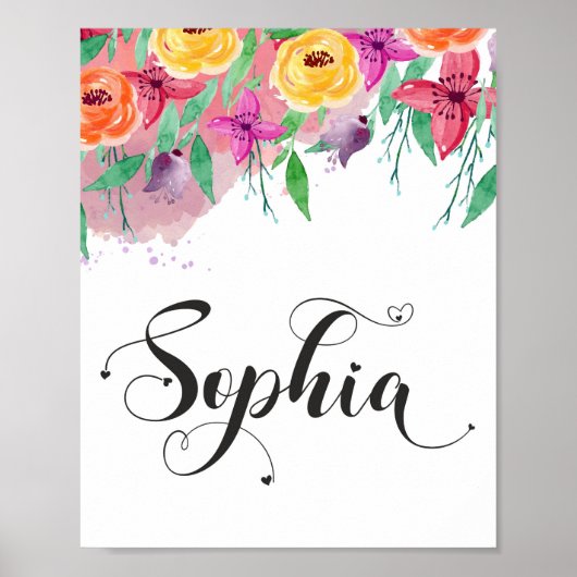 Sophia naam teken Sophia floral Calligraphy Baby Poster (Voorkant)