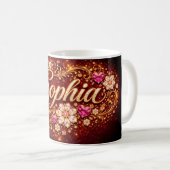 Sophia Name Pink Hearts Gold Script Romantic Gift Koffiemok (Voorkant rechts)