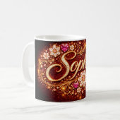 Sophia Name Pink Hearts Gold Script Romantic Gift Koffiemok (Voorkant links)