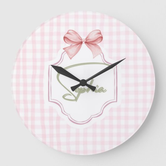 Sophia op maat roze strik en geruit drukwerk grote klok (Voorkant)