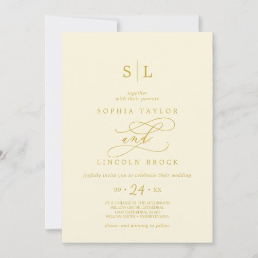 SOPHIA QR Code Boter Geel Alles in één bruiloft Kaart (Voorkant)