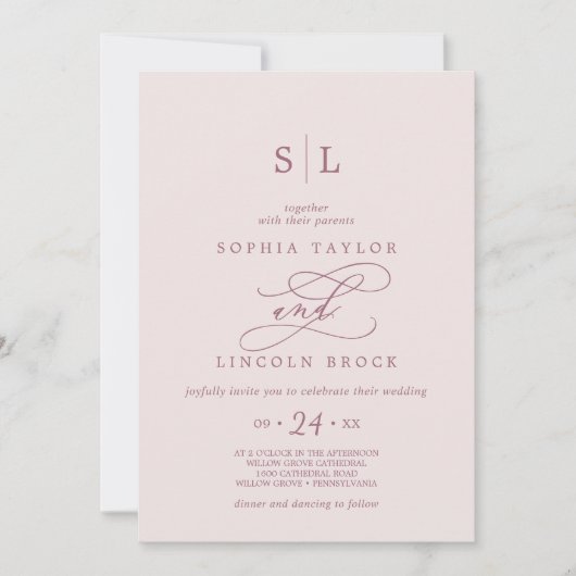 SOPHIA QR Code Bourgondië Blush alles in één bruil Kaart (Voorkant)