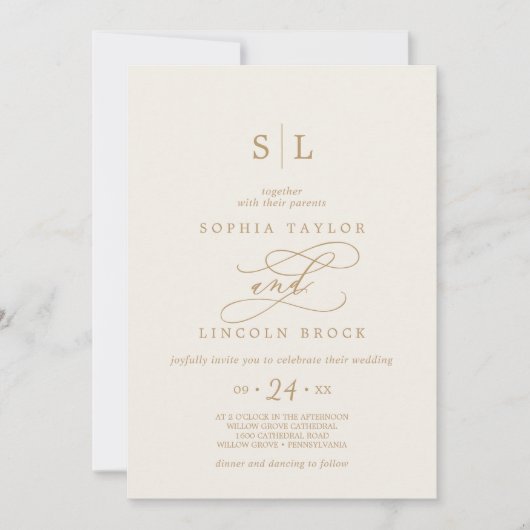 SOPHIA QR Code Gold Cream Chic Alles in één bruilo Kaart (Voorkant)