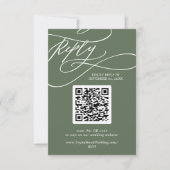 SOPHIA QR Code Rustic Woodland Olijfgroen Huwelijk RSVP Kaartje (Voorkant)