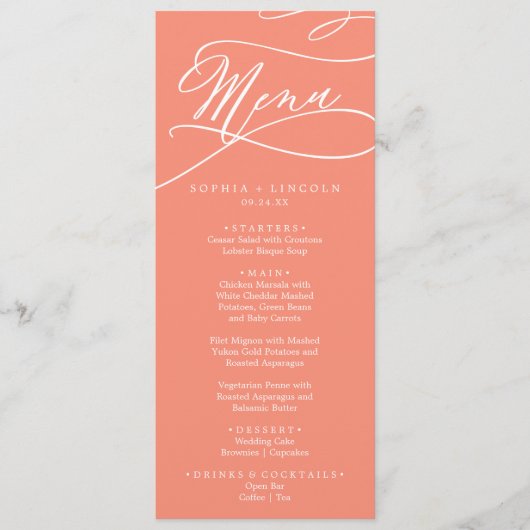 SOPHIA Romantisch Helder Koraal Zomer Huwelijk Menu (Voorkant)