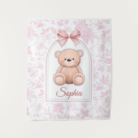 Sophia | Roze Teddybeer Kinderkamer Design op Maat Wandkleed (Voorkant)