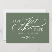 SOPHIA Rustic Woodland Olijfgroen QR Code Huwelijk Save The Date (Voorkant)