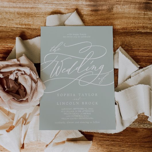 SOPHIA Sage Grijs Modern Klassiek Elegant Huwelijk Kaart