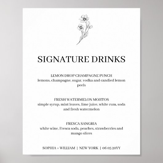 Sophia Simple Signature Drinken Wedding Sign Poster (Voorkant)