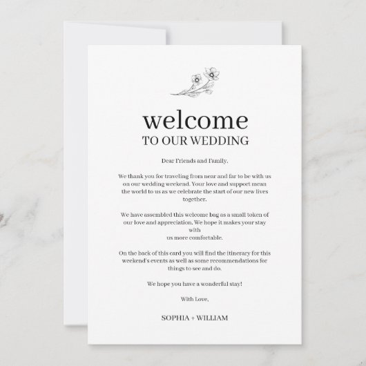 Sophia Simple Wedding Welcome Letter en Itinerary (Voorkant)
