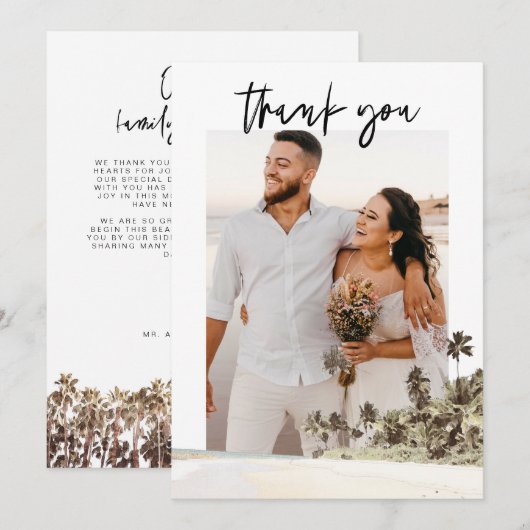 SOPHIA Tropische Palmboom Foto Huwelijk Bedankt Kaart (Voorkant / Achterkant)