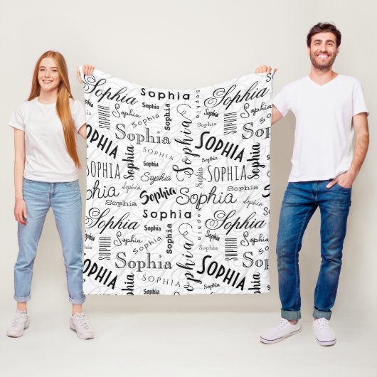 Sophia Typografie Zwart Wit Fleece Deken (In situ)