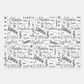 Sophia Typografie Zwart Wit Inpakpapier Vel (Voorkant)