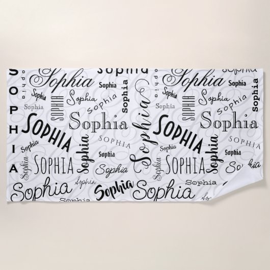 Sophia Typografie Zwart Wit Strandlaken (Voorkant)
