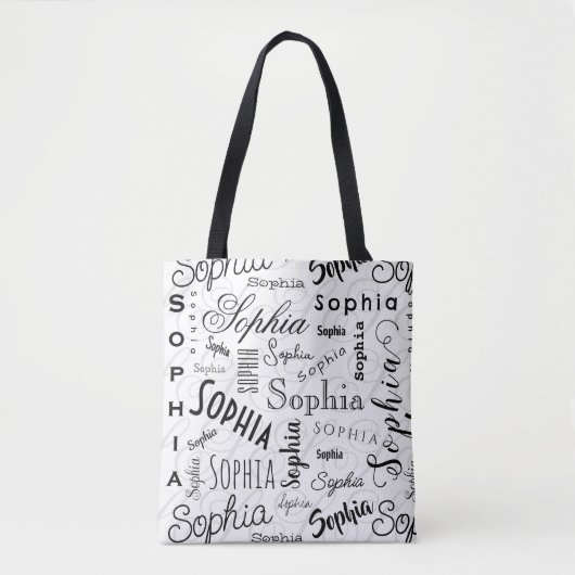 Sophia Typography Black White Tote Bag (Voorkant)