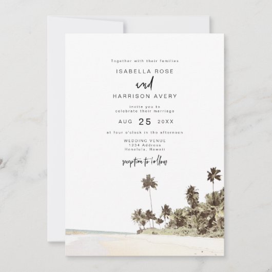 SOPHIA | Waterverf Beach Tropical Island bruiloft Kaart (Voorkant)