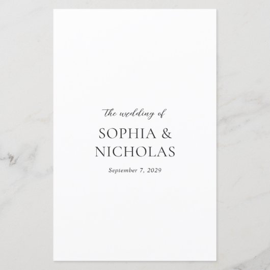 Sophia White Modern huwelijksmenu (Achterkant)