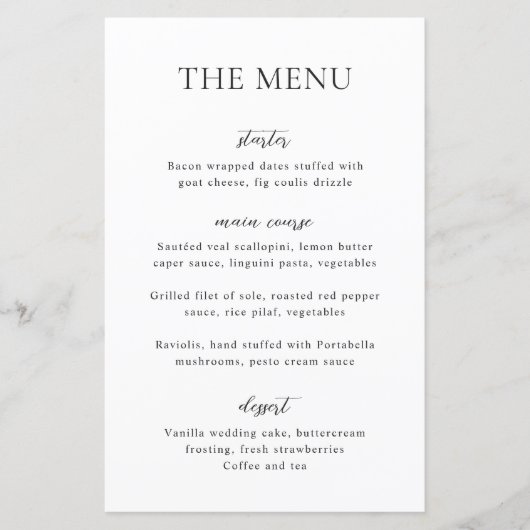 Sophia White Modern huwelijksmenu (Voorkant)