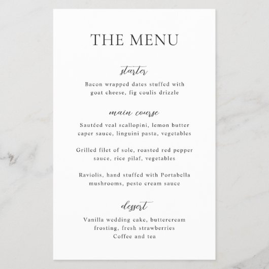 Sophia White Modern huwelijksmenu Flyer (Voorkant)