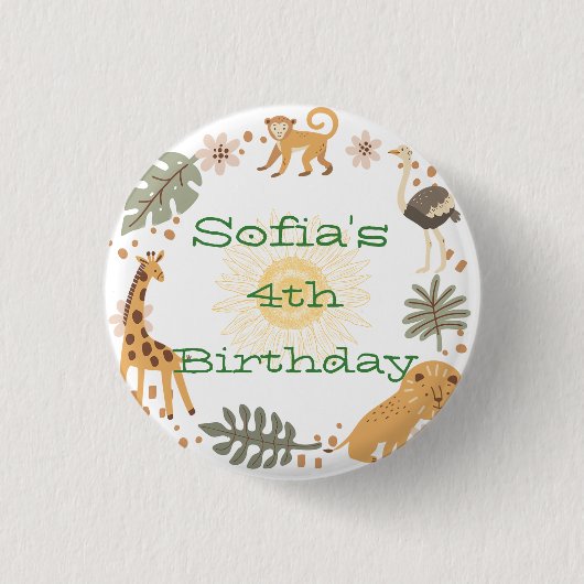Sophia's Oerwoud Animal Party Ronde Button 3,2 Cm (Voorkant)