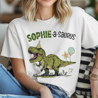 Sophie-a-saurus TRex Dinosaur Aangepaste Naam Verj T-shirt