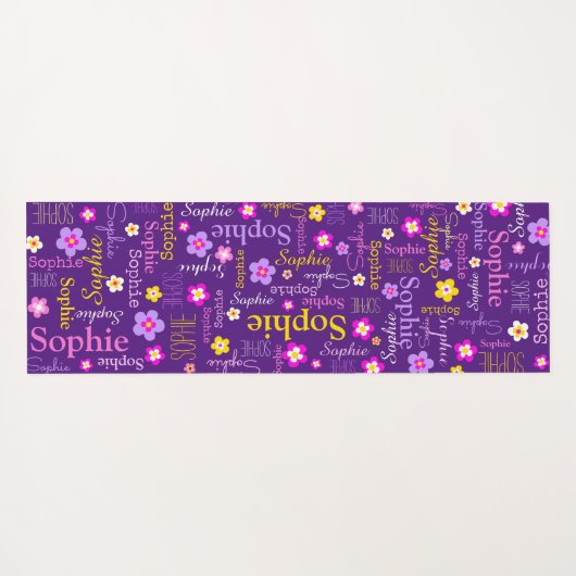 Sophie bloemnaam typografisch paarse roze yogamat (Achterkant (horizontaal))